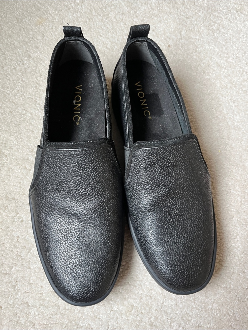 Vionic Black Women's Slip-On Pebbled Leather Loafers